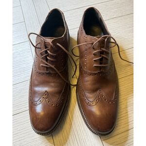 COLE HAAN Men's Oxford Shoes 9.5 M Williams Wingtip British Tan Leather Lace‎ Up